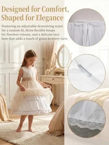 ABaoWedding Girls Petticoat 6-7y White | Adjustable Hoop Skirt for Formal & Party Wear thumbnail 4