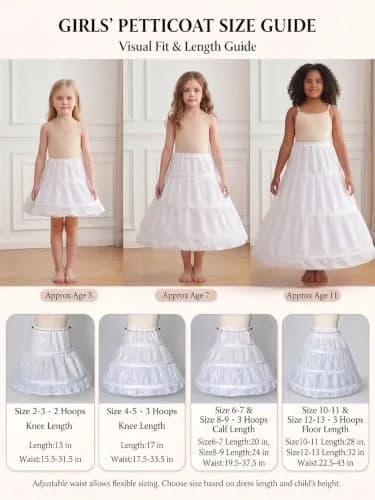 ABaoWedding Girls Petticoat 6-7y White | Adjustable Hoop Skirt for Formal & Party Wear thumbnail 5