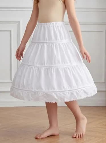 ABaoWedding Girls Petticoat 6-7y White | Adjustable Hoop Skirt for Formal & Party Wear thumbnail 2
