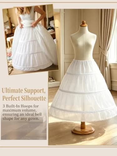ABaoWedding Girls Petticoat 6-7y White | Adjustable Hoop Skirt for Formal & Party Wear thumbnail 3