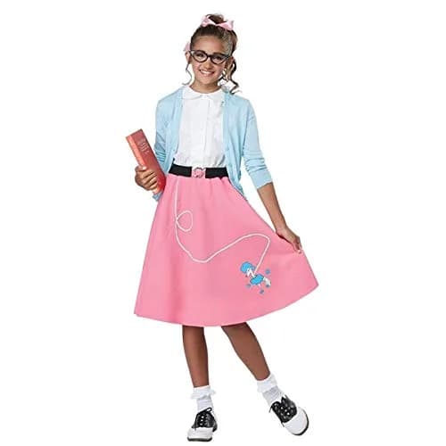 California Costumes Girls 50's Poodle Skirt Child Costume Pink | Classic 50s Style, High Rise, Polyester, Large/X-Large thumbnail 1