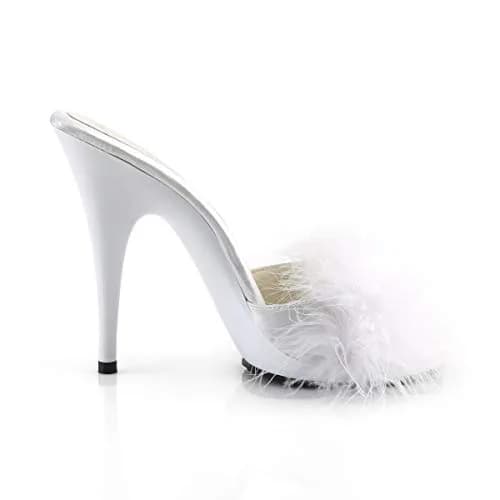 Fabulicious Poise-501F Marabou Slipper | High Heel Platform Sandal in White Satin (12.7cm heel, 1cm platform) | Adult Women thumbnail 7