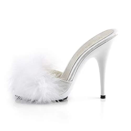 Fabulicious Poise-501F Marabou Slipper | High Heel Platform Sandal in White Satin (12.7cm heel, 1cm platform) | Adult Women thumbnail 5