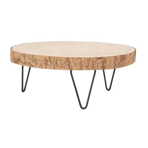 Creative Co-Op Decorative Paulownia Wood Pedestal with Metal Hairpin Legs Round Accent Stand, Natural Finish | Rustic Home Decor thumbnail 1