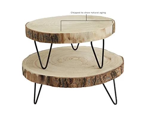 Creative Co-Op Decorative Paulownia Wood Pedestal with Metal Hairpin Legs Round Accent Stand, Natural Finish | Rustic Home Decor thumbnail 7