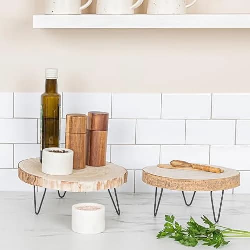 Creative Co-Op Decorative Paulownia Wood Pedestal with Metal Hairpin Legs Round Accent Stand, Natural Finish | Rustic Home Decor thumbnail 9