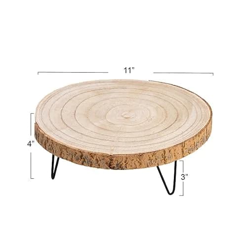 Creative Co-Op Decorative Paulownia Wood Pedestal with Metal Hairpin Legs Round Accent Stand, Natural Finish | Rustic Home Decor thumbnail 2