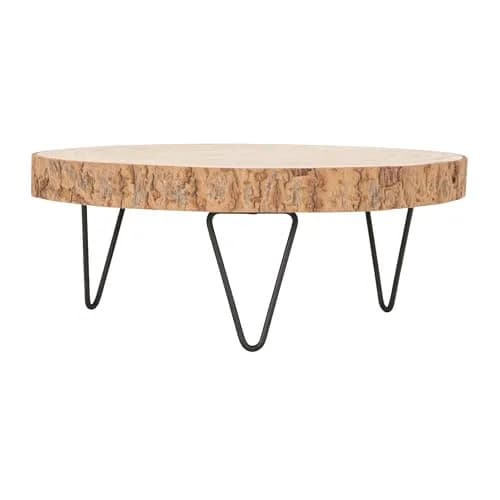 Creative Co-Op Decorative Paulownia Wood Pedestal with Metal Hairpin Legs Round Accent Stand, Natural Finish | Rustic Home Decor thumbnail 3