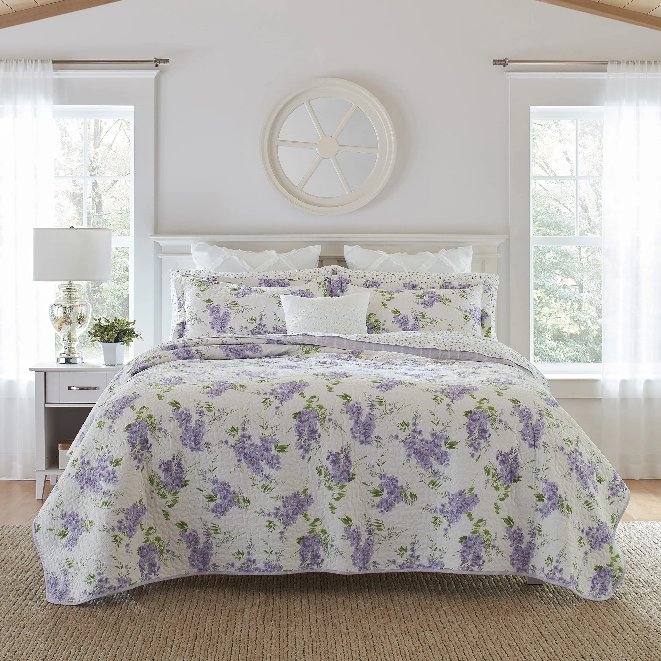 Laura Ashley Twin Quilt with Matching Sham | Reversible Floral Design, 100% Cotton, Lightweight All-Season Comfort