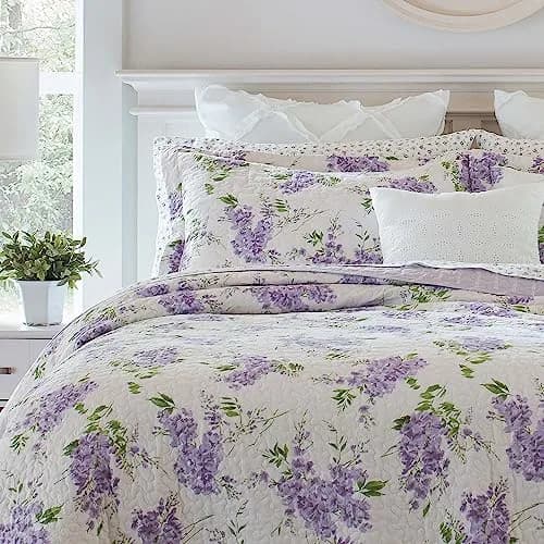 Laura Ashley Twin Quilt with Matching Sham | Reversible Floral Design, 100% Cotton, Lightweight All-Season Comfort thumbnail 9