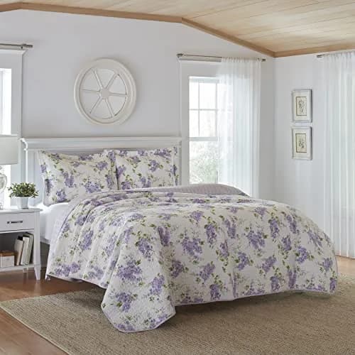 Laura Ashley Twin Quilt with Matching Sham | Reversible Floral Design, 100% Cotton, Lightweight All-Season Comfort thumbnail 2