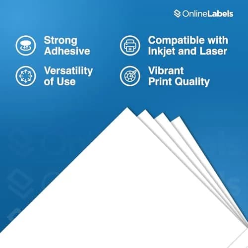 Online Labels Sticker Paper 8.5" x 11" White Matte | Permanent Adhesive, 250 Sheets, Inkjet & Laser Compatible thumbnail 5