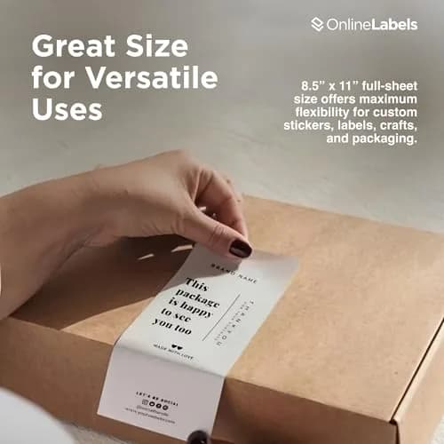 Online Labels Sticker Paper 8.5" x 11" White Matte | Permanent Adhesive, 250 Sheets, Inkjet & Laser Compatible thumbnail 6