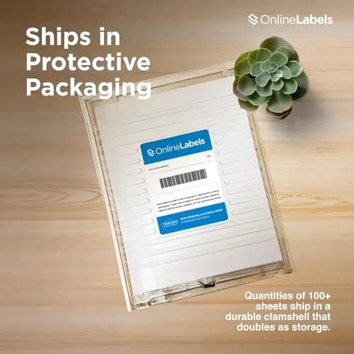Online Labels Sticker Paper 8.5" x 11" White Matte | Permanent Adhesive, 250 Sheets, Inkjet & Laser Compatible thumbnail 8