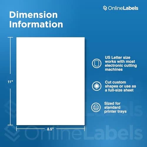 Online Labels Sticker Paper 8.5" x 11" White Matte | Permanent Adhesive, 250 Sheets, Inkjet & Laser Compatible thumbnail 3