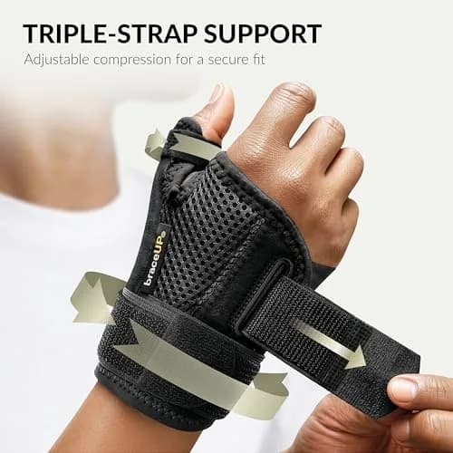 BraceUP Thumb Spica Splint Brace Black | Right/Left Hand, Adjustable Compression for Arthritis, Tendonitis, Carpal Tunnel Pain Relief (1 Count) thumbnail 4