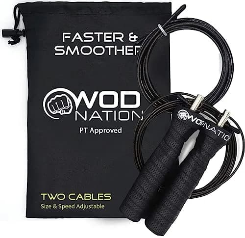 WOD Nation Attack Speed Jump Rope - Black Alloy Steel Handles, 11 ft (3.35 m) with 2.2 mm & 3.3 mm Cables | Dual-Cable System for Fitness & Double Unders thumbnail 1