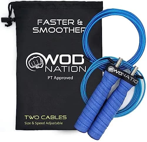 WOD Nation Adjustable Jump Rope Blue 3.5m (11 ft) | Dual Cable Speed & Weighted Workout thumbnail 1