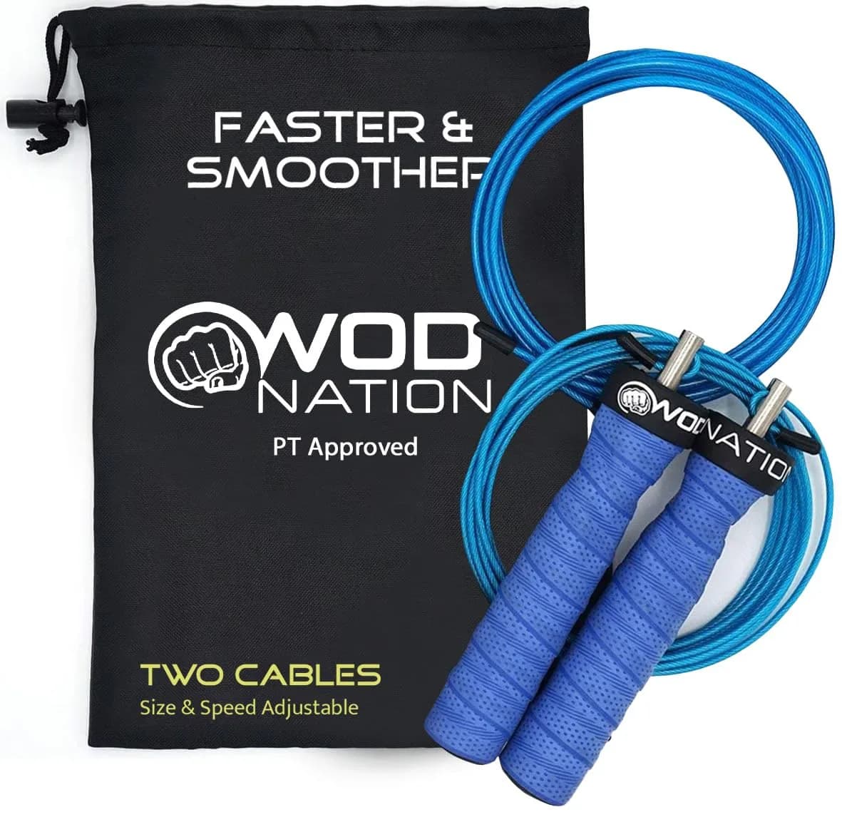WOD Nation Adjustable Jump Rope Blue 3.5m (11 ft) | Dual Cable Speed & Weighted Workout — Blue