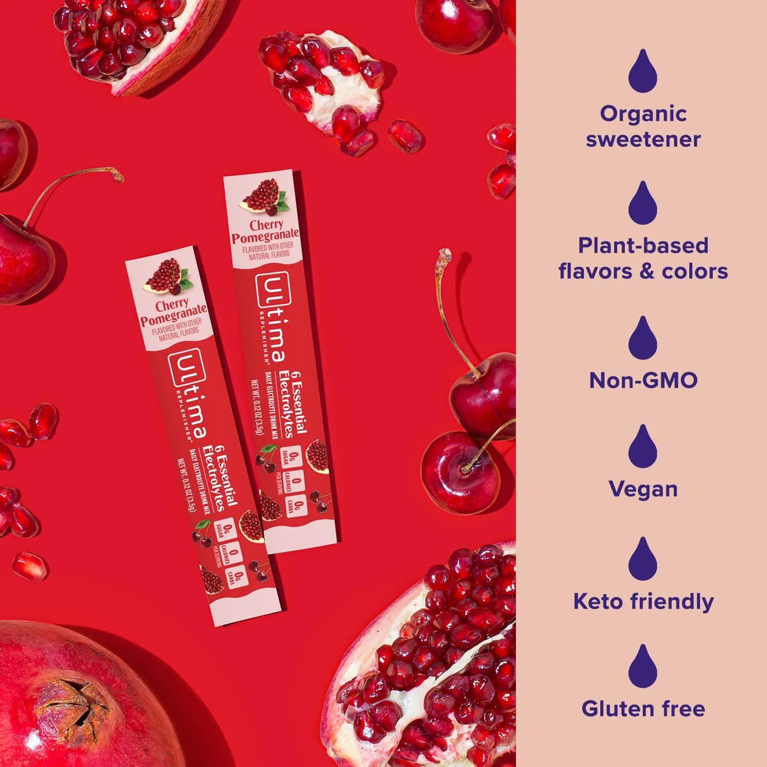 Ultima Replenisher Daily Electrolyte Powder Stick Cherry Pomegranate, 20 Stickpacks (3.7g (0.13 oz) each) | Zero Sugar Hydration Packets with 6 Electrolytes & Minerals - view 4