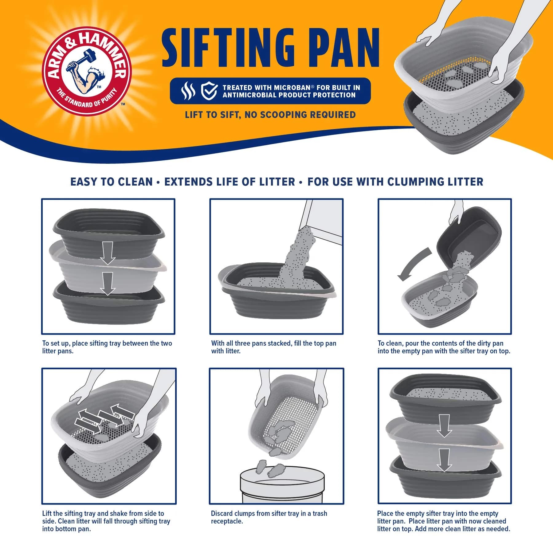 Arm & Hammer Large Sifting Cat Litter Pan with Odor Control & Easy Clean, Black - view 4