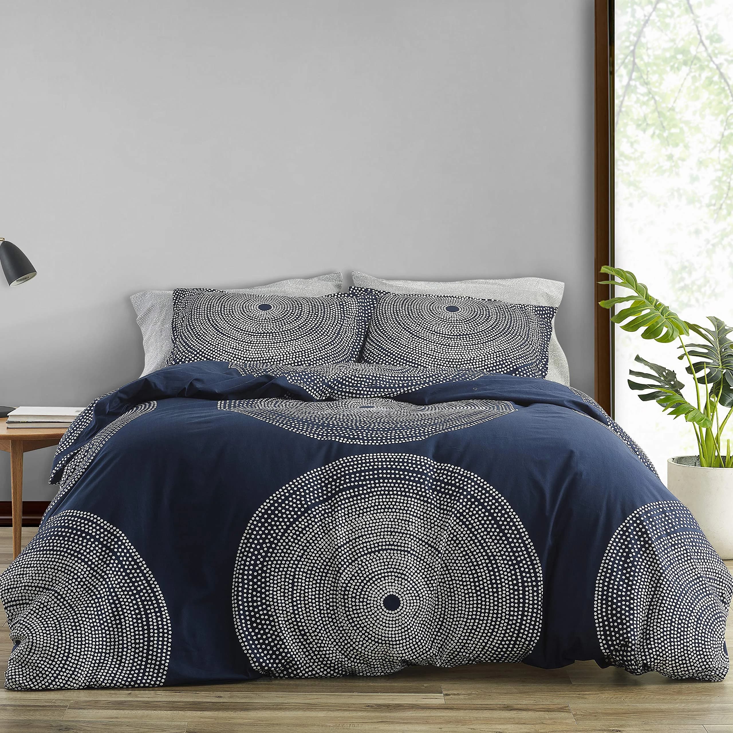 MARIMEKKO Queen Duvet Cover Set with Shams, Cotton Percale | Geometric Pattern, 200 Thread Count, Modern Scandinavian Design