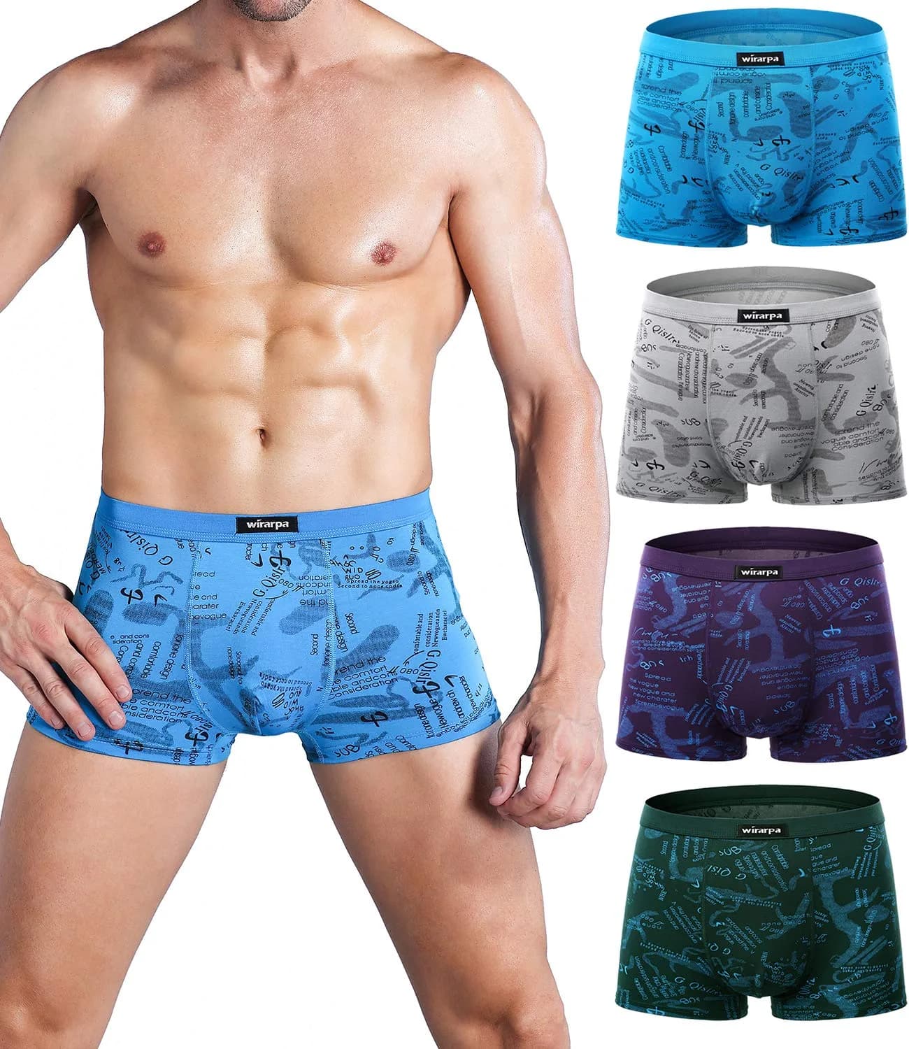 wirarpa Men's Underwear 4 Pack Stretch Modal Microfiber Trunks Large | Soft Waistband & Short Leg