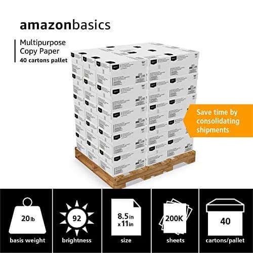 Amazon Basics Multipurpose Copy Printer Paper, 8.5 x 11 Inches, 20 lb, 92 Bright, White, Pallet | 200,000 Sheets thumbnail 2