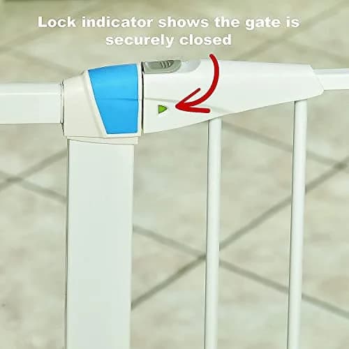 MidWest Homes for Pets 29" Steel Dog Gate with Glow Strips | Pressure Mount, Auto-Close, White thumbnail 6