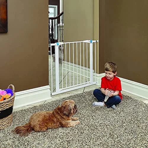 MidWest Homes for Pets 29" Steel Dog Gate with Glow Strips | Pressure Mount, Auto-Close, White thumbnail 7