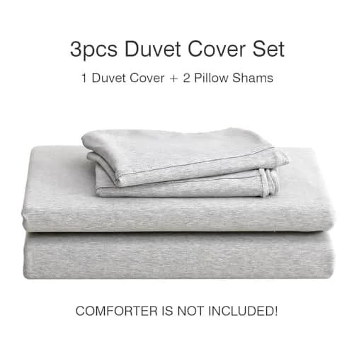 PURE ERA Jersey Knit Duvet Cover Set Heather Grey Queen | Ultra Soft, Breathable Cotton, Zipper & Corner Ties thumbnail 7