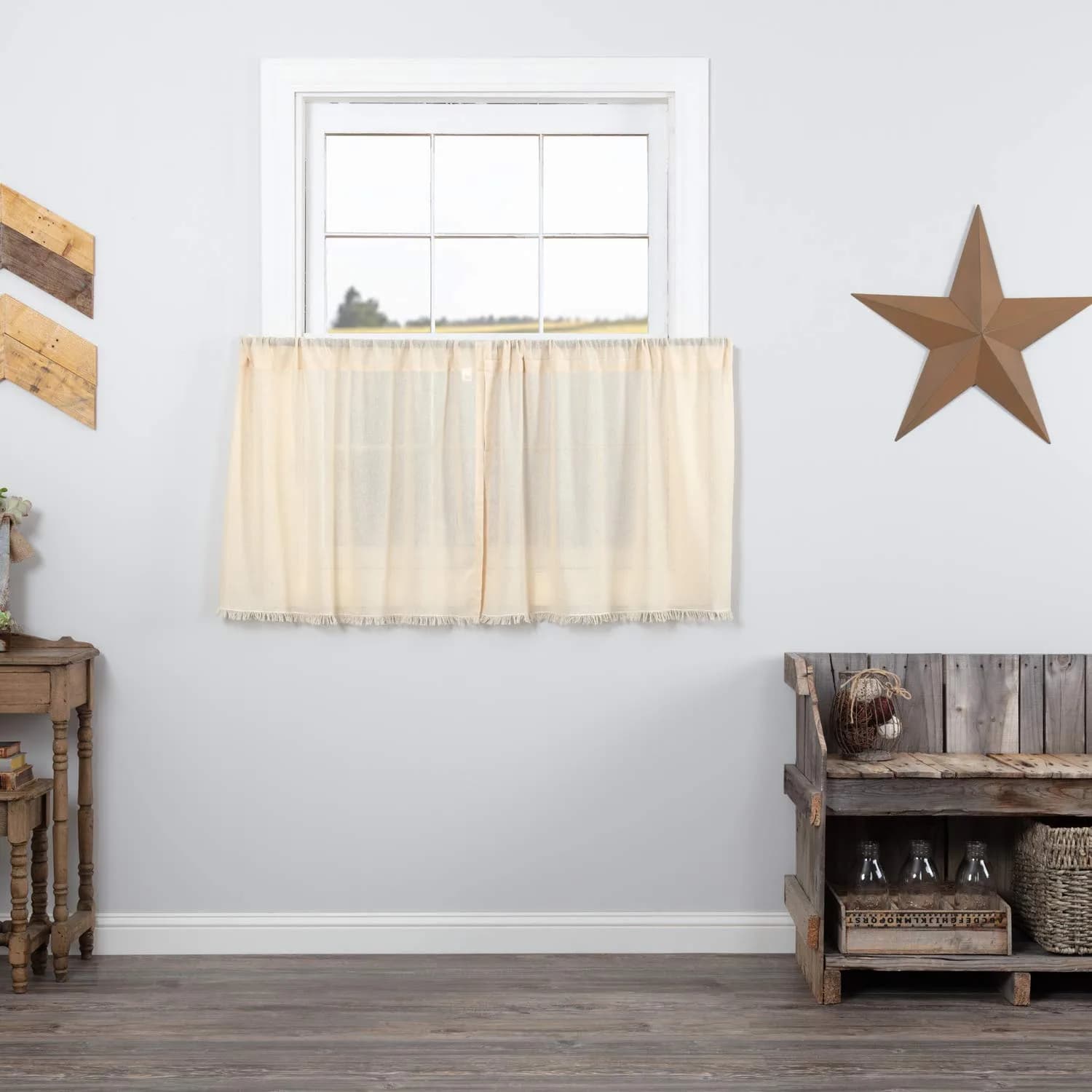 VHC Brands Tobacco Cloth Natural Curtain, Tier 24x36, 2 | Sheer, Rustic Farmhouse Style