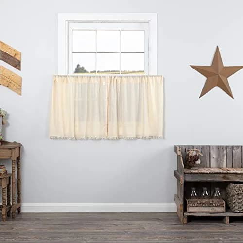 VHC Brands Tobacco Cloth Natural Curtain, Tier 24x36, 2 | Sheer, Rustic Farmhouse Style thumbnail 1