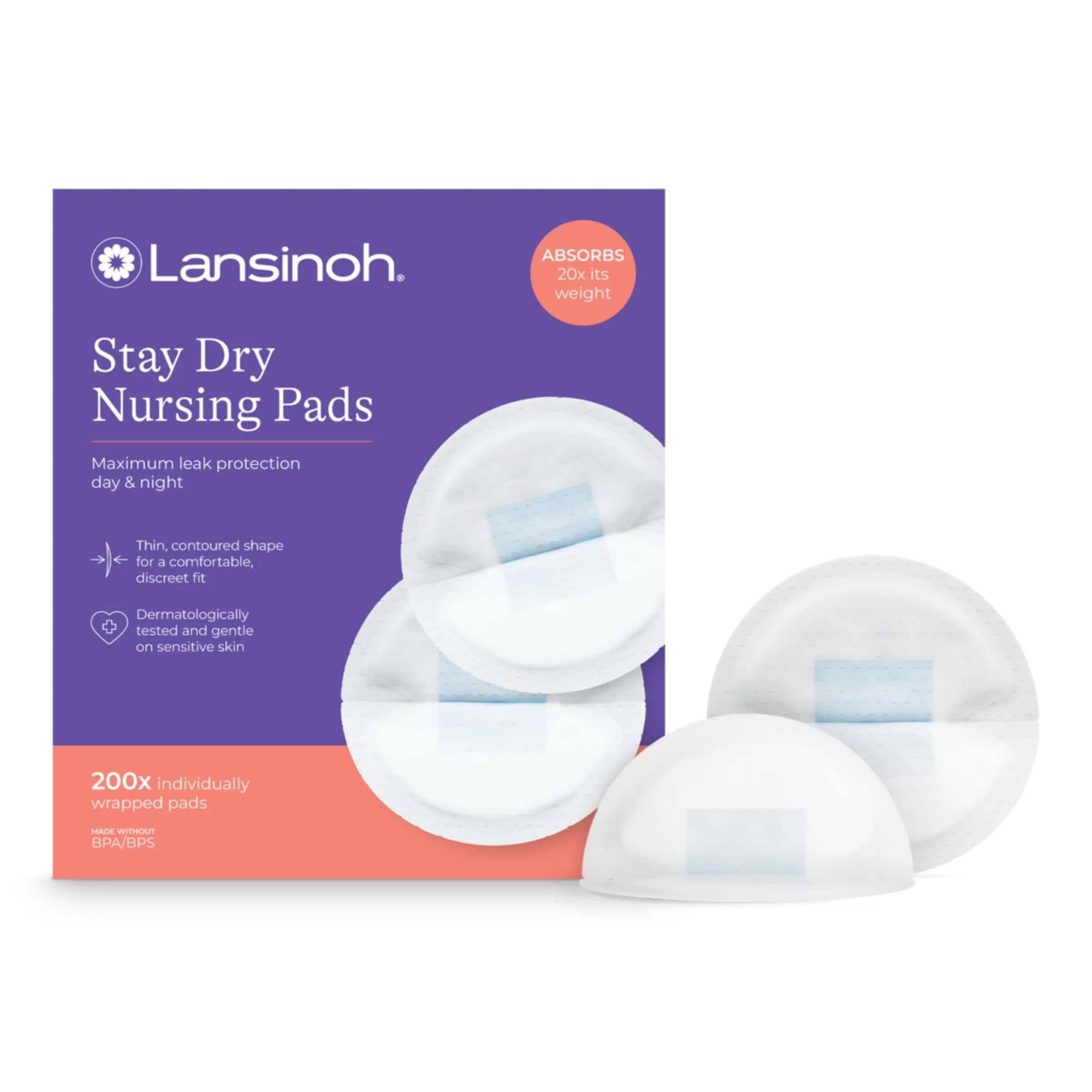 Lansinoh Stay Dry Disposable Nursing Pads, 200 Count | Ultra-Absorbent, Discreet Fit for Breastfeeding Moms - main product image