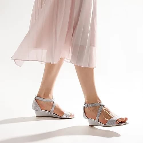DREAM PAIRS Women's Low Wedge Sandals Ankle Strap Heel Sandal Open Toe Dress Summer Shoes, Size 8 (25mm/1" Heel) | Chic & Stable for Indian Occasions thumbnail 9