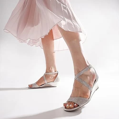 DREAM PAIRS Women's Low Wedge Sandals Ankle Strap Heel Sandal Open Toe Dress Summer Shoes, Size 8 (25mm/1" Heel) | Chic & Stable for Indian Occasions thumbnail 2