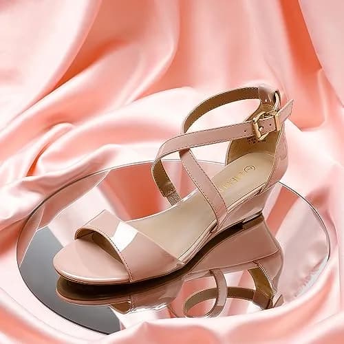 DREAM PAIRS Women's Jones Nude Pat Low Wedge Pump Sandals - 5.1 cm (2 Inch Heel) | Comfortable & Stable for All Occasions thumbnail 2