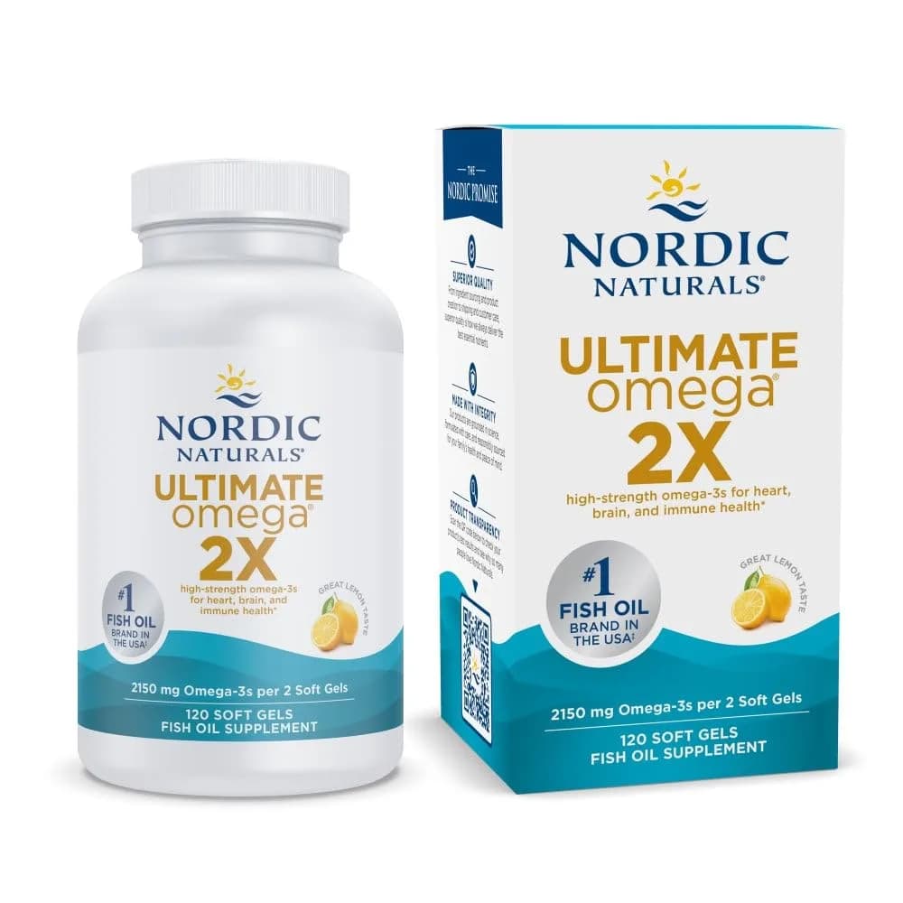Nordic Naturals Ultimate Omega 2X, 2150mg Fish Oil, Lemon - 120 Count | High-Potency Omega-3 for Heart & Brain
