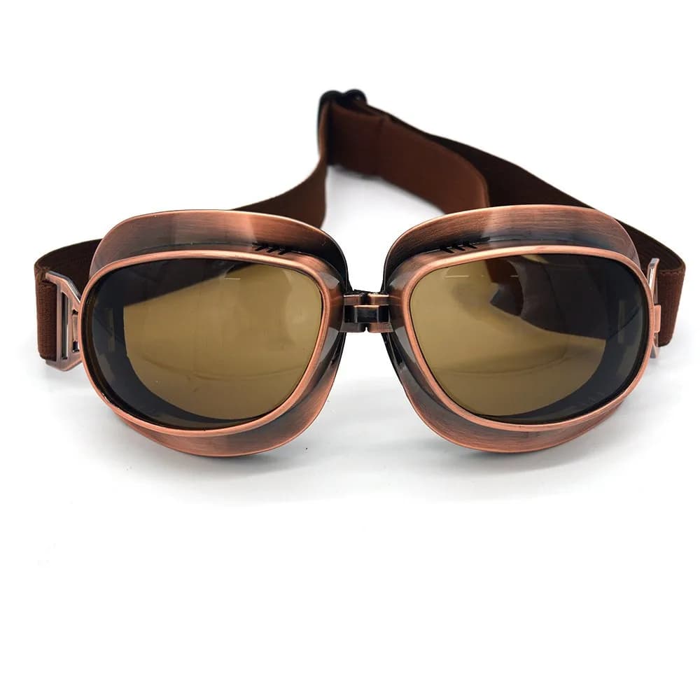 evomosa Motorcycle Goggles Vintage Pilot Aviator Steampunk for Half Helmet | Classic Safety Eyewear — Copper Frame Black Lens