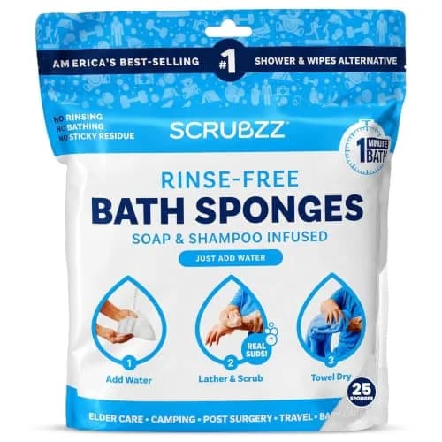 Scrubzz Disposable Rinse Free Bathing Wipes 25 Count (Pack of 1) | All-in-1 Single Use Shower Wipes thumbnail 1