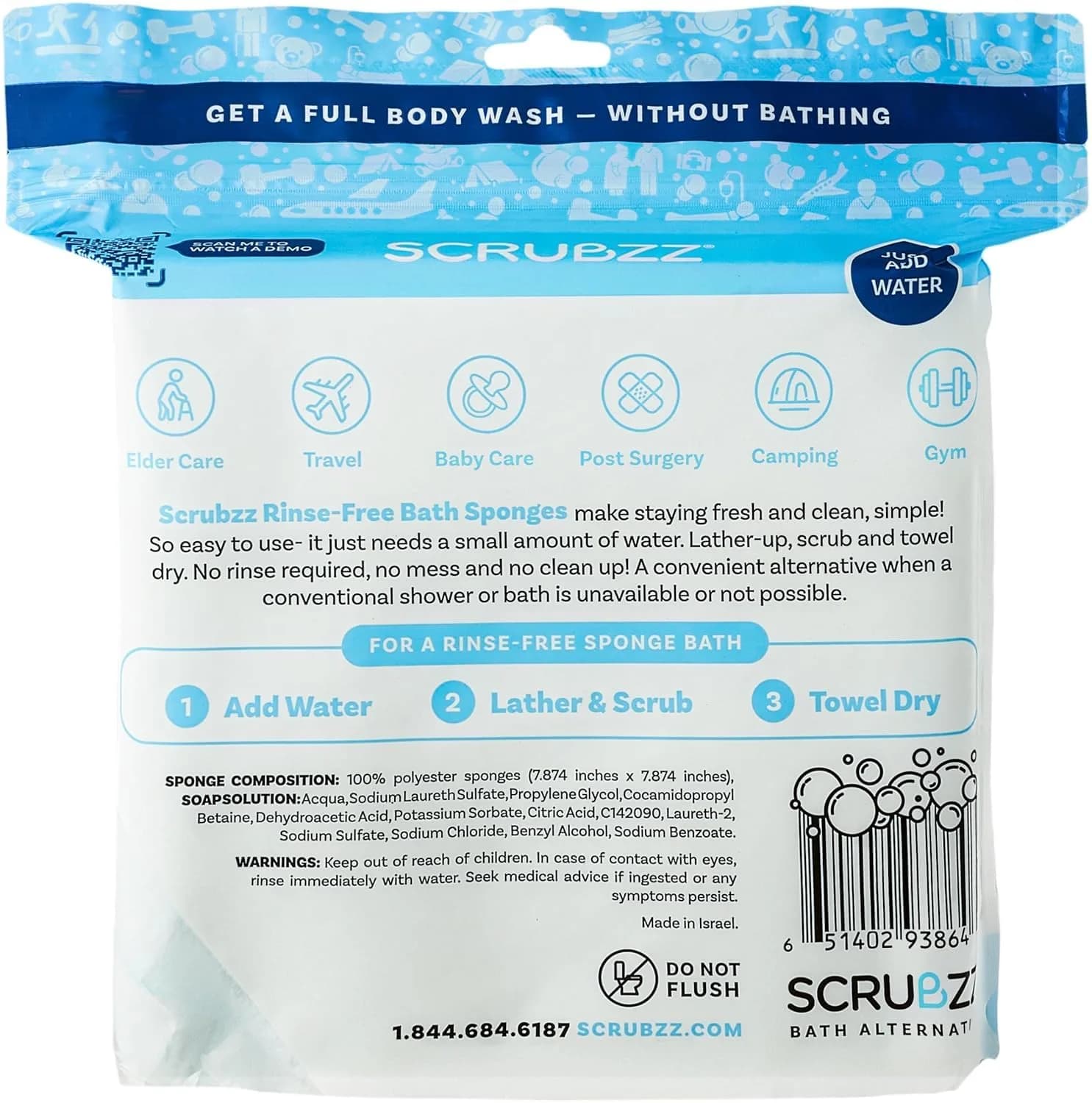 Scrubzz Disposable Rinse Free Bathing Wipes 25 Count (Pack of 1) | All-in-1 Single Use Shower Wipes - view 7