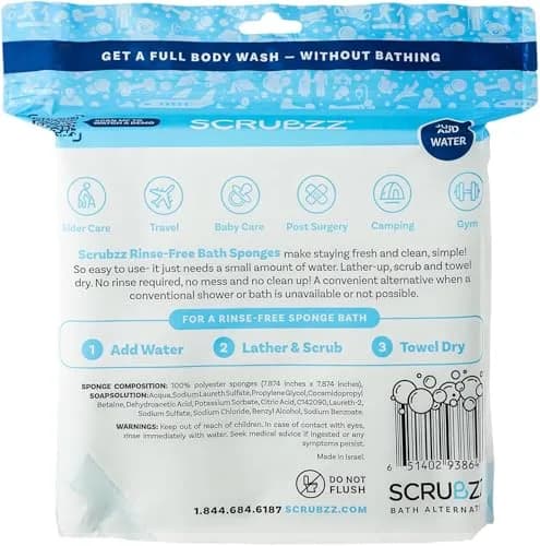 Scrubzz Disposable Rinse Free Bathing Wipes 25 Count (Pack of 1) | All-in-1 Single Use Shower Wipes thumbnail 7