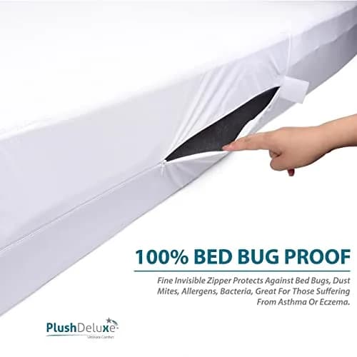 PlushDeluxe Twin-XL Mattress Encasement 39X80 Waterproof Bedbug Proof Hypoallergenic Cotton Terry thumbnail 4