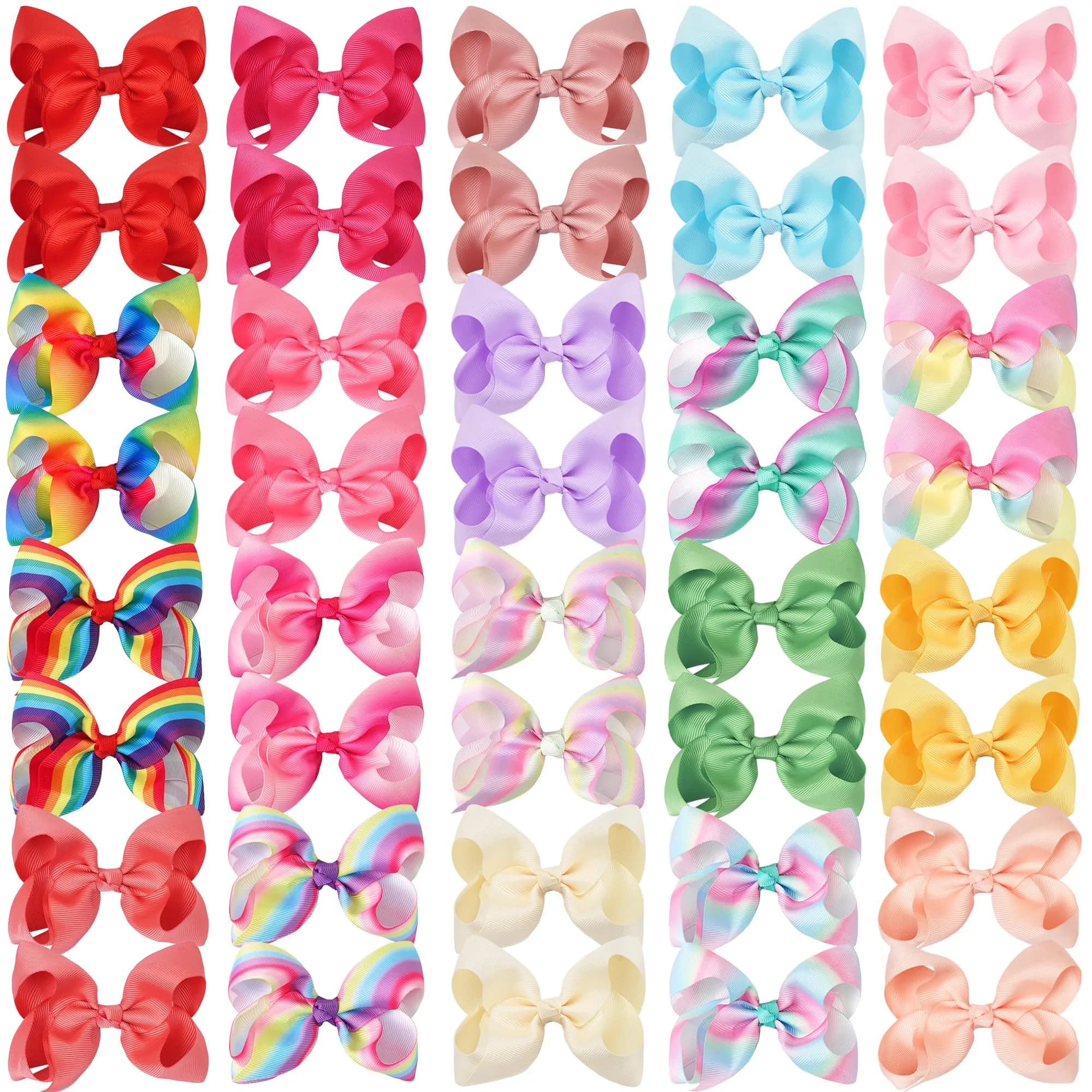 CÉLLOT 40Pcs 4.5 Inch Hair Bow for Girls Toddler Hair Accessories | Bright Rainbow Colors, Handmade, Alligator Clips, 4.5 Inch