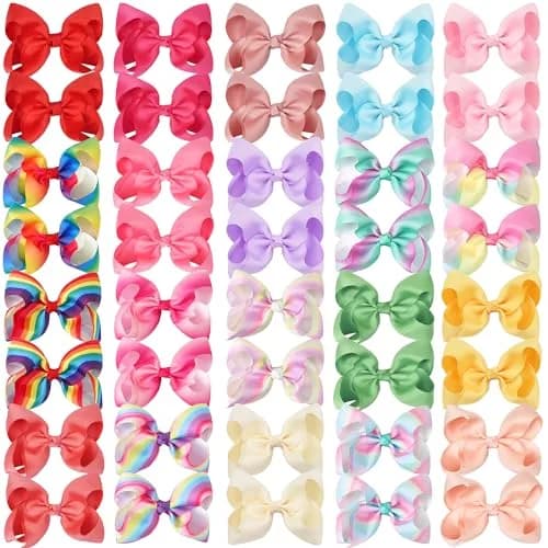 CÉLLOT 40Pcs 4.5 Inch Hair Bow for Girls Toddler Hair Accessories | Bright Rainbow Colors, Handmade, Alligator Clips, 4.5 Inch thumbnail 1