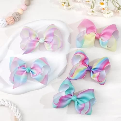 CÉLLOT 40Pcs 4.5 Inch Hair Bow for Girls Toddler Hair Accessories | Bright Rainbow Colors, Handmade, Alligator Clips, 4.5 Inch thumbnail 6