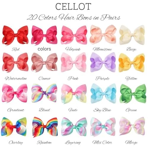 CÉLLOT 40Pcs 4.5 Inch Hair Bow for Girls Toddler Hair Accessories | Bright Rainbow Colors, Handmade, Alligator Clips, 4.5 Inch thumbnail 8