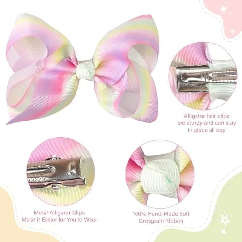 CÉLLOT 40Pcs 4.5 Inch Hair Bow for Girls Toddler Hair Accessories | Bright Rainbow Colors, Handmade, Alligator Clips, 4.5 Inch thumbnail 3