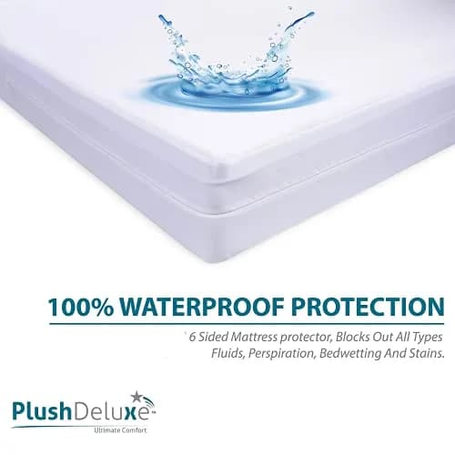 PlushDeluxe Mattress Encasement 100% Waterproof Twin | Soft Cotton Terry, Zippered, Hypoallergenic, 12-15" Deep thumbnail 5