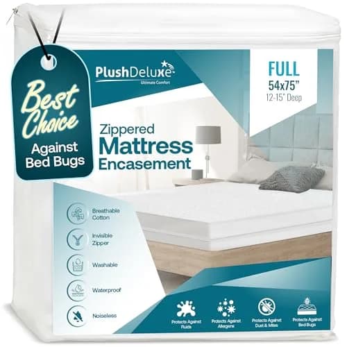PlushDeluxe Full Size Mattress Encasement 12-15" Waterproof Bedbug Proof Hypoallergenic Cotton Terry thumbnail 1